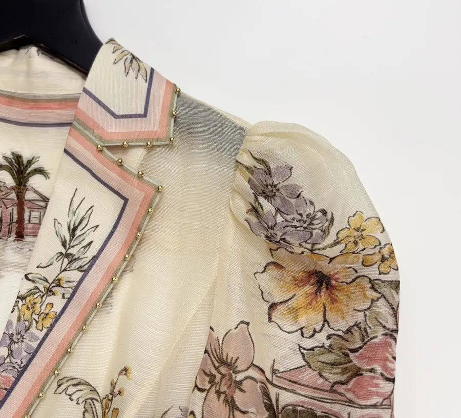 Printed Cinched Dress in Ivory Multicolor, product view 04