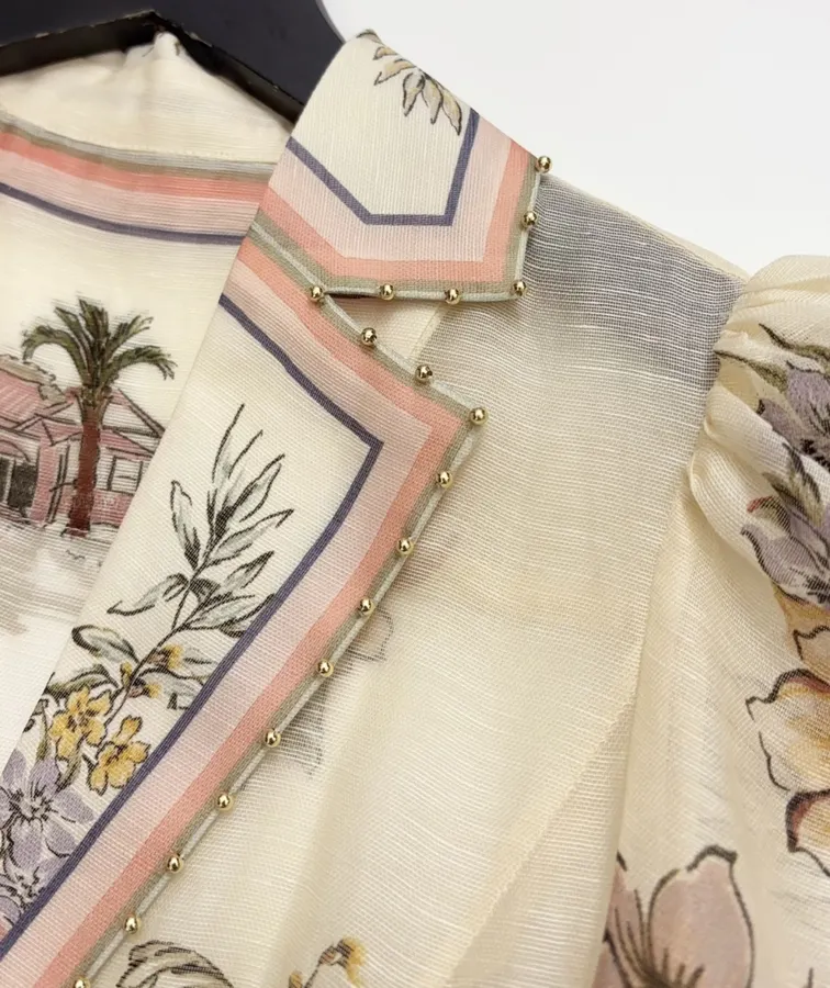 Printed Cinched Dress in Ivory Multicolor, product view 05