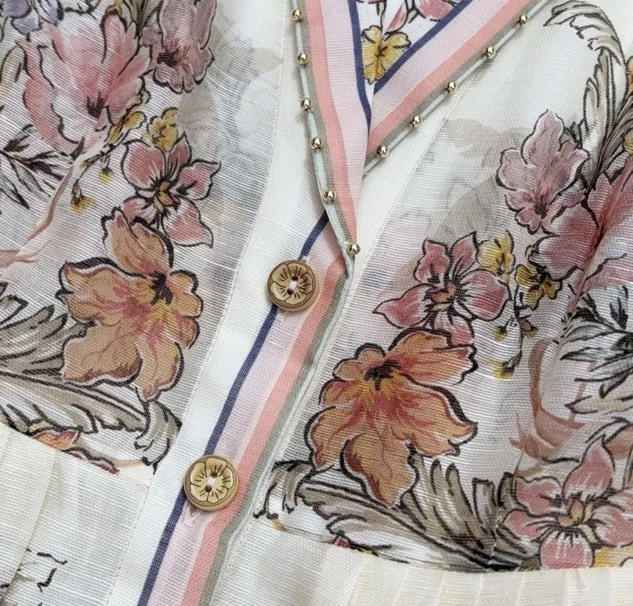 Printed Cinched Dress in Ivory Multicolor, product view 06