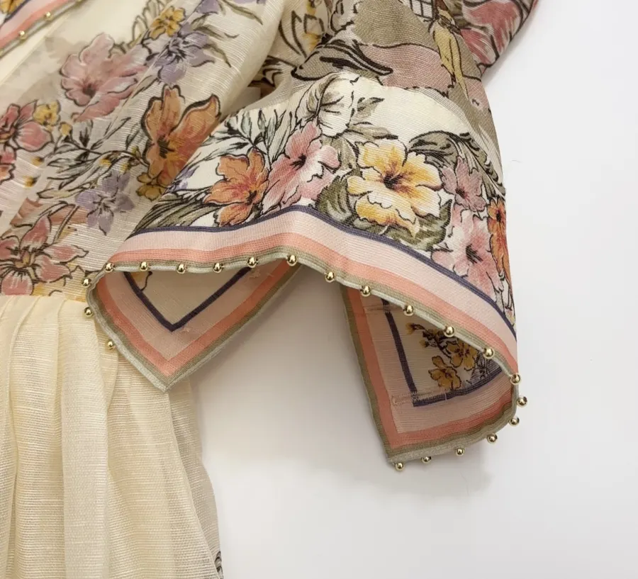 Printed Cinched Dress in Ivory Multicolor, product view 08