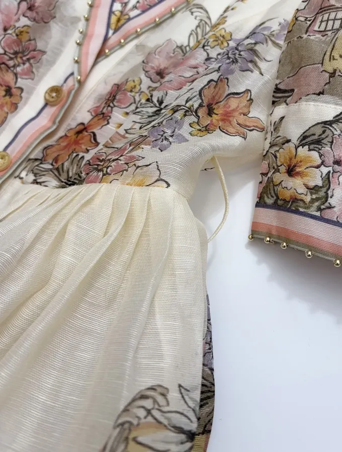 Printed Cinched Dress in Ivory Multicolor, product view 09