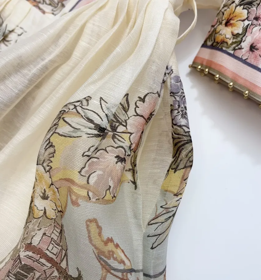 Printed Cinched Dress in Ivory Multicolor, product view 10