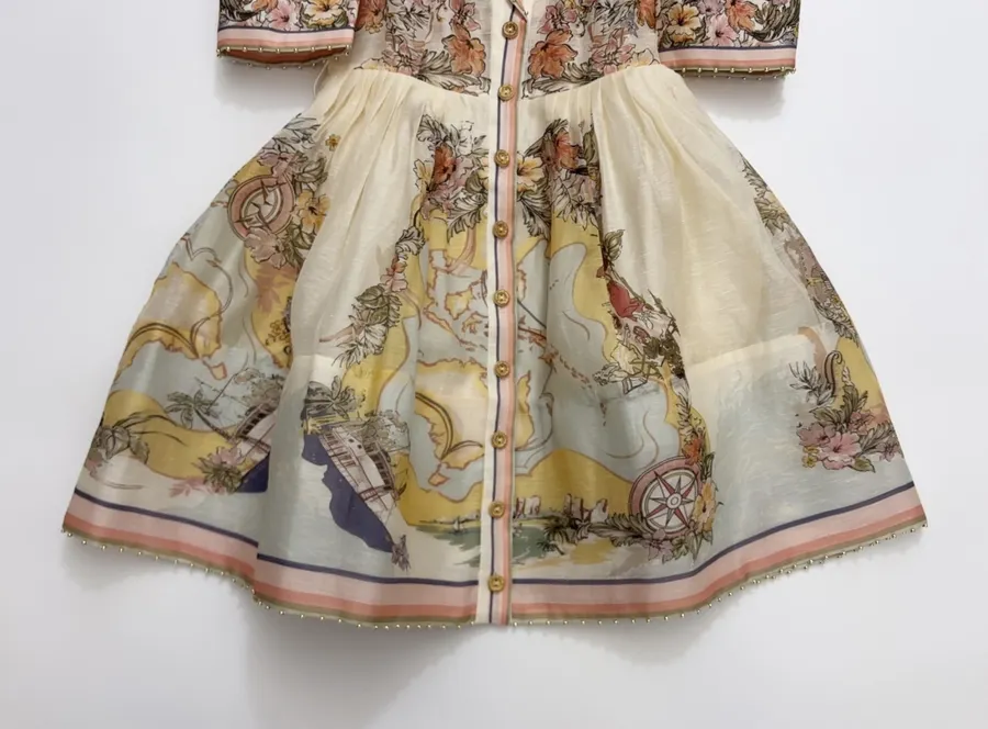 Printed Cinched Dress in Ivory Multicolor, product view 11