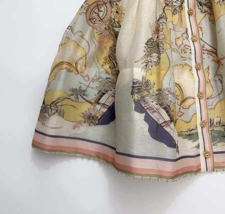 Printed Cinched Dress in Ivory Multicolor, product view 12