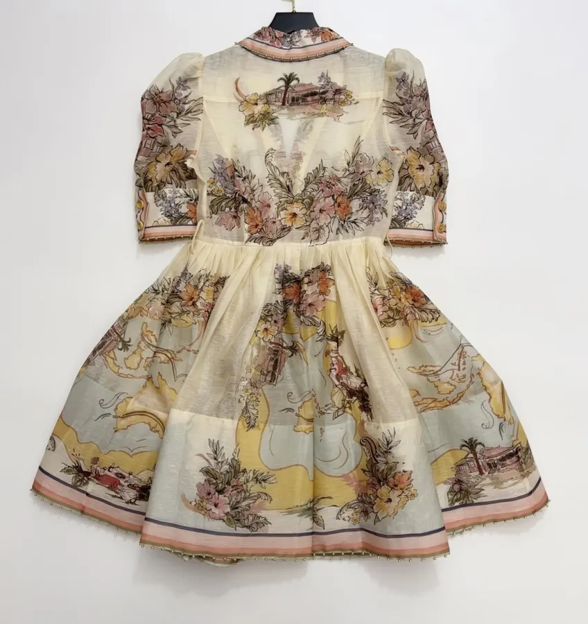 Printed Cinched Dress in Ivory Multicolor, product view 15