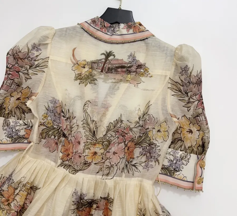 Printed Cinched Dress in Ivory Multicolor, product view 16