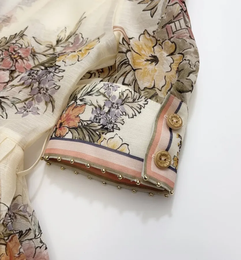 Printed Cinched Dress in Ivory Multicolor, product view 17
