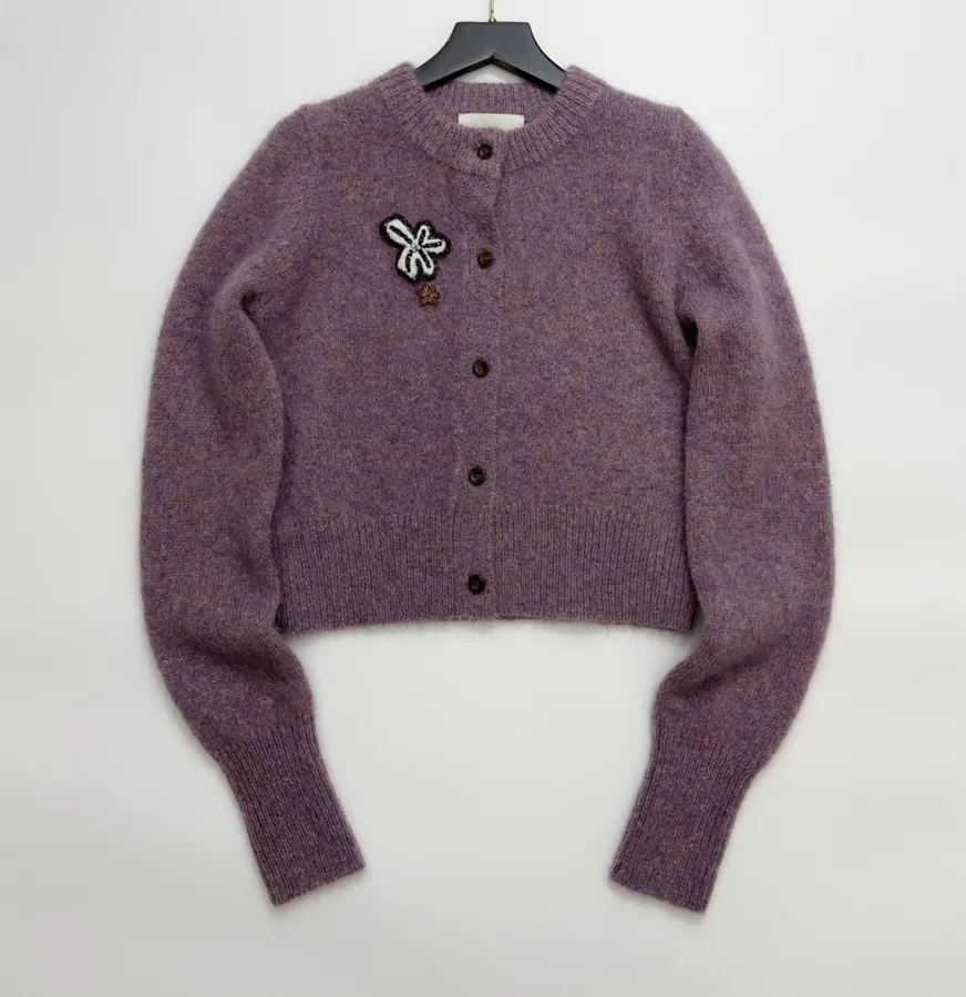 Sequin Mohair-Blend Knit Cardigan in Mauve, product view 01