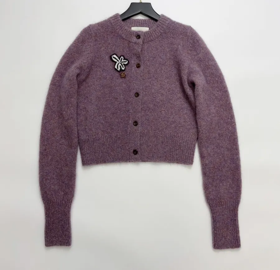 Sequin Mohair-Blend Knit Cardigan in Mauve, product view 02