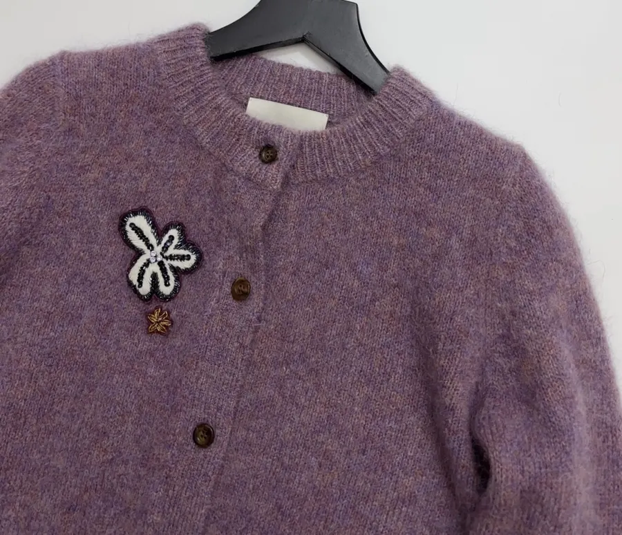 Sequin Mohair-Blend Knit Cardigan in Mauve, product view 03