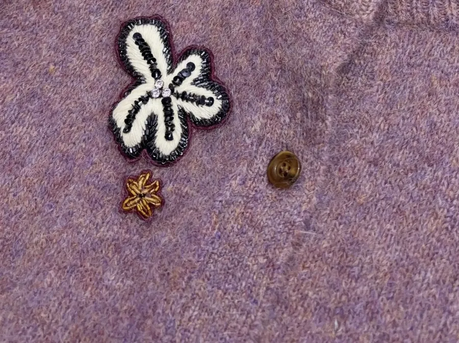 Sequin Mohair-Blend Knit Cardigan in Mauve, product view 05