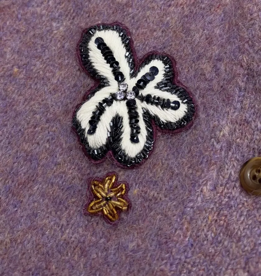 Sequin Mohair-Blend Knit Cardigan in Mauve, product view 06