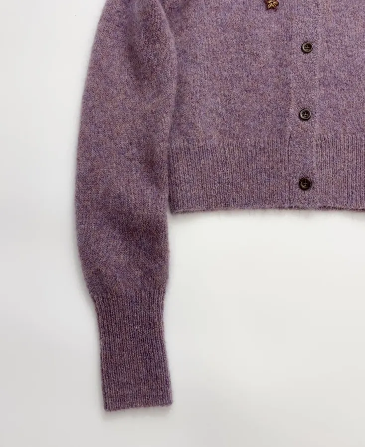 Sequin Mohair-Blend Knit Cardigan in Mauve, product view 10