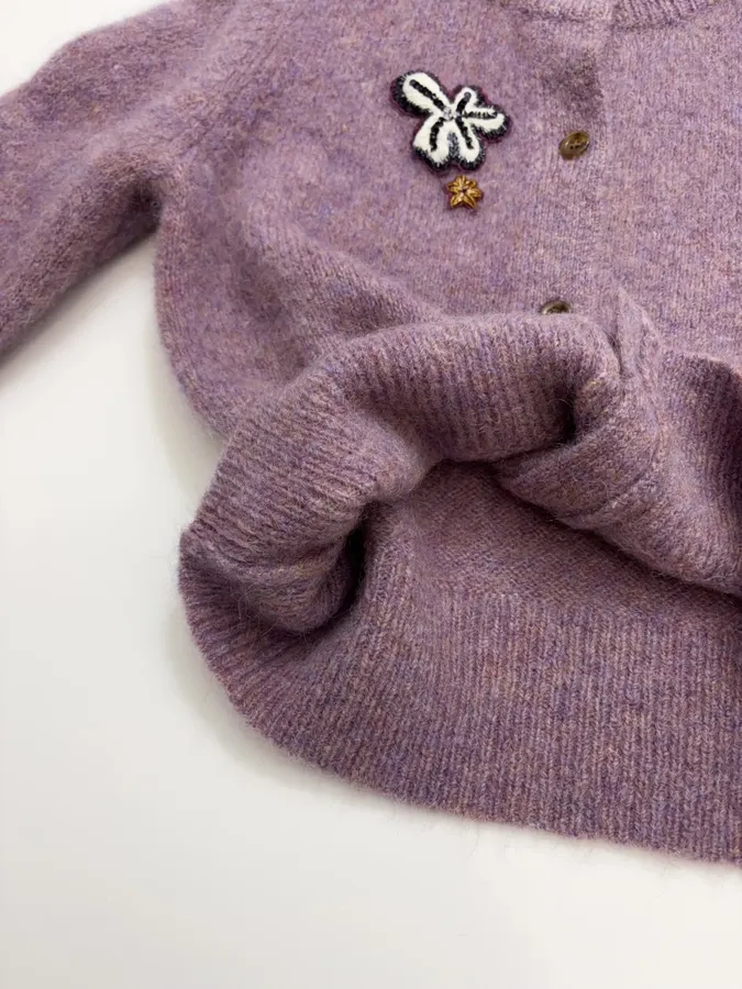 Sequin Mohair-Blend Knit Cardigan in Mauve, product view 12