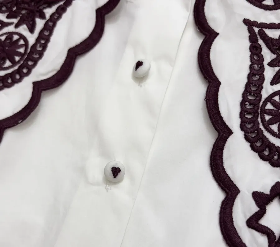 Embroidered Turn-Down Collar White Shirt in White, product view 05