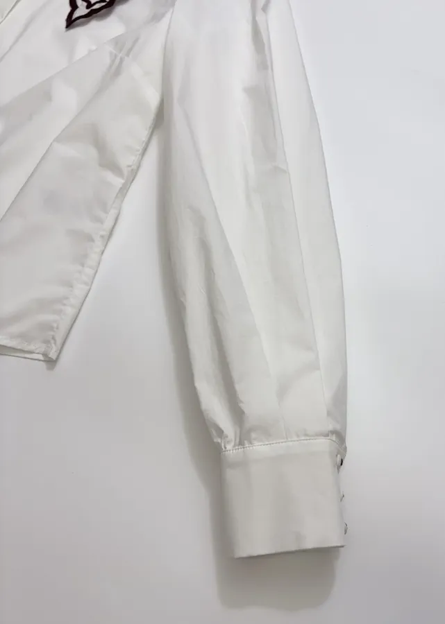 Embroidered Turn-Down Collar White Shirt in White, product view 06