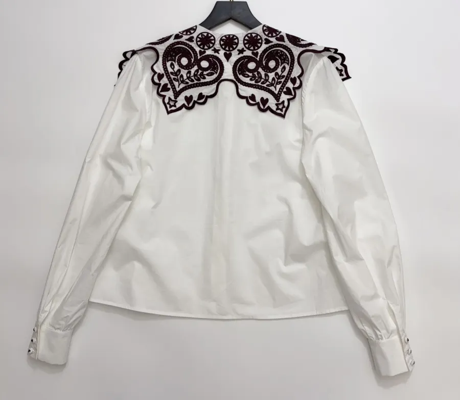 Embroidered Turn-Down Collar White Shirt in White, product view 11