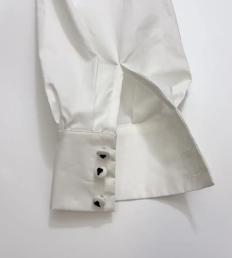 Embroidered Turn-Down Collar White Shirt in White, product view 14