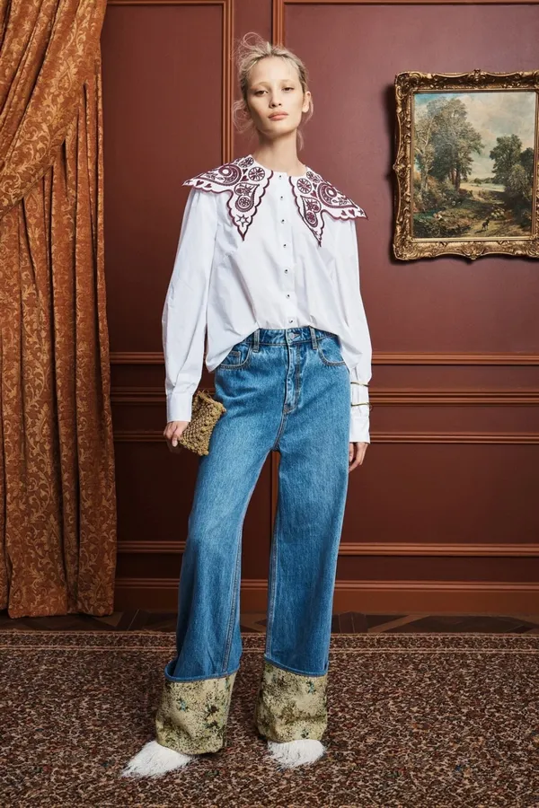 Embroidered Turn-Down Collar White Shirt in White, product view 17