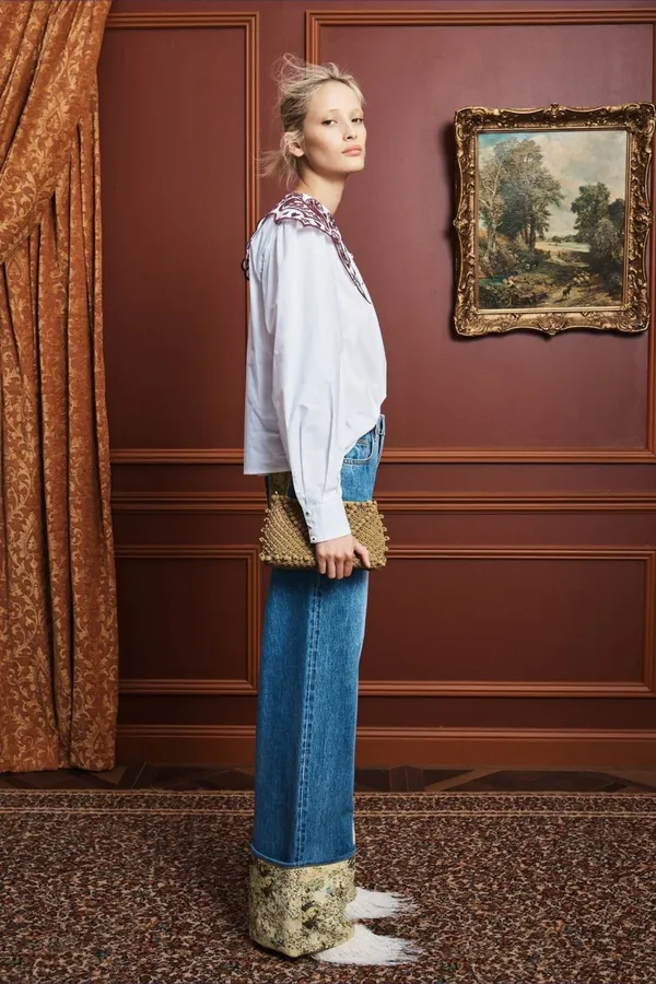 Embroidered Turn-Down Collar White Shirt in White, product view 18