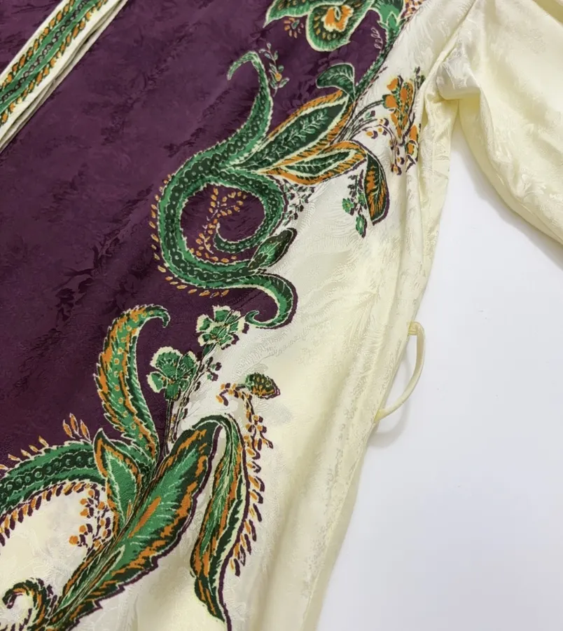 Printed Lantern-Sleeve Silk-Blend Shirt Dress in Burgundy Multicolor, product view 07