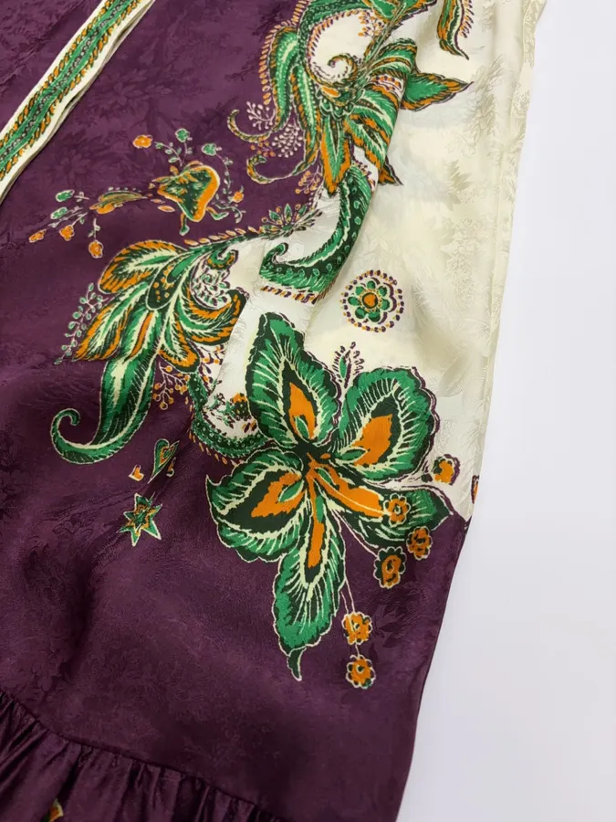 Printed Lantern-Sleeve Silk-Blend Shirt Dress in Burgundy Multicolor, product view 09