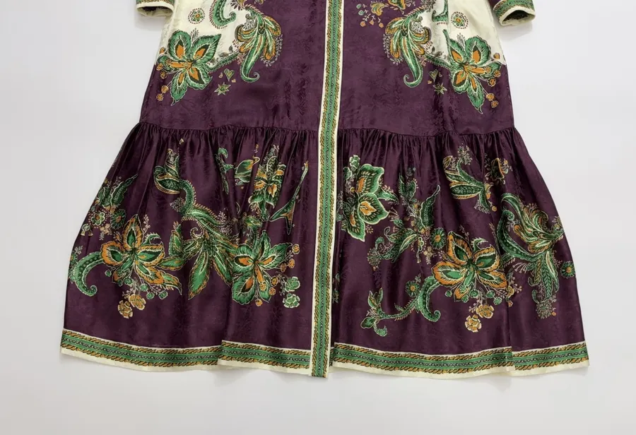 Printed Lantern-Sleeve Silk-Blend Shirt Dress in Burgundy Multicolor, product view 10