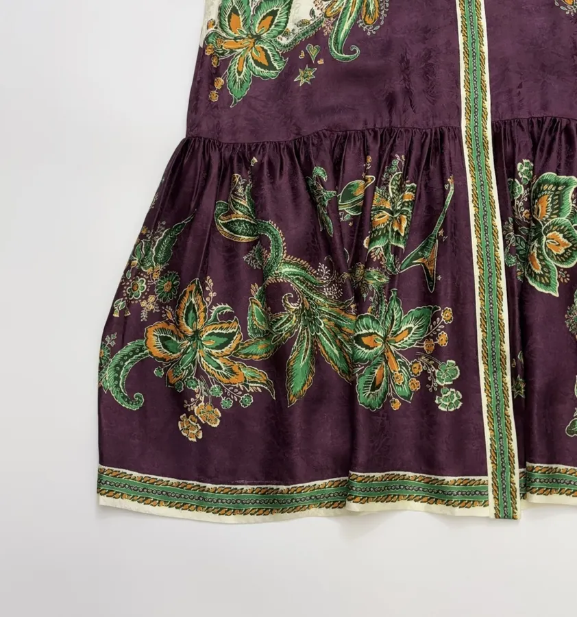 Printed Lantern-Sleeve Silk-Blend Shirt Dress in Burgundy Multicolor, product view 11