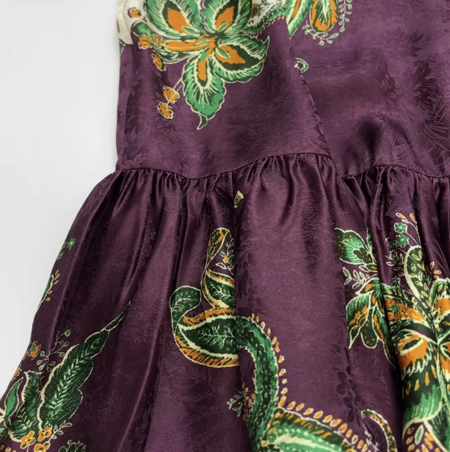 Printed Lantern-Sleeve Silk-Blend Shirt Dress in Burgundy Multicolor, product view 12
