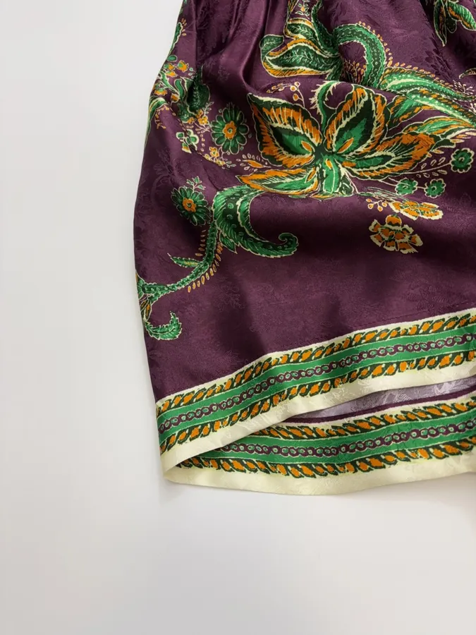 Printed Lantern-Sleeve Silk-Blend Shirt Dress in Burgundy Multicolor, product view 13
