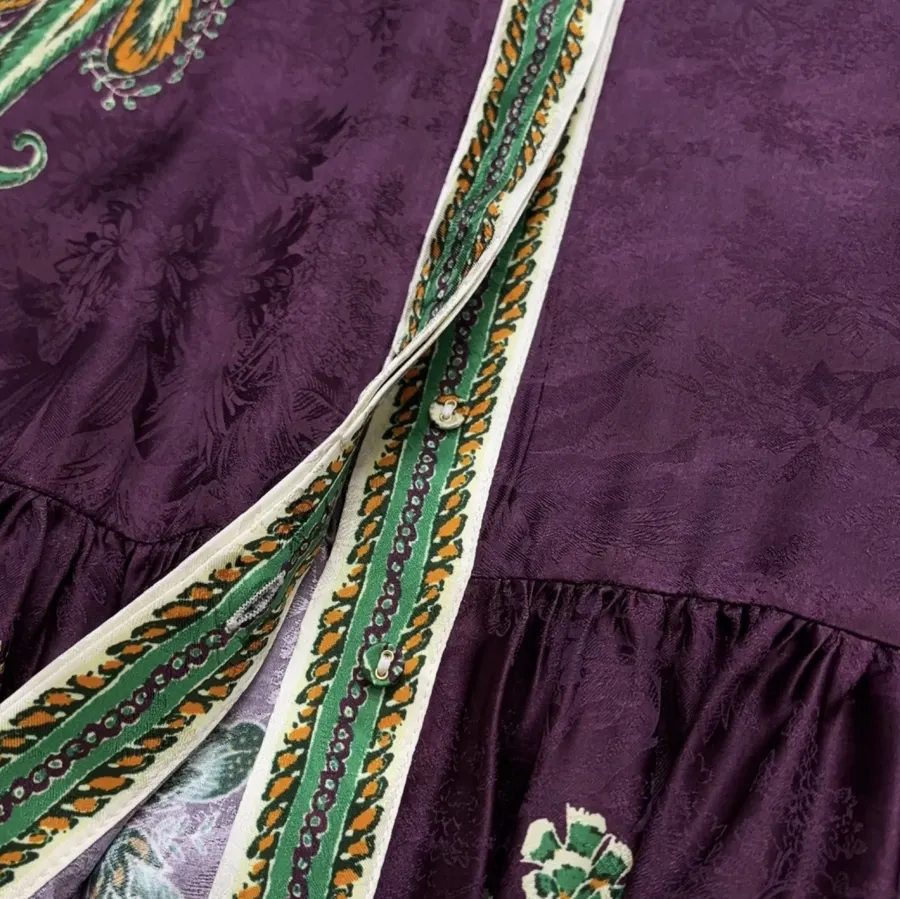 Printed Lantern-Sleeve Silk-Blend Shirt Dress in Burgundy Multicolor, product view 15