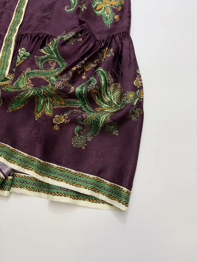 Printed Lantern-Sleeve Silk-Blend Shirt Dress in Burgundy Multicolor, product view 17