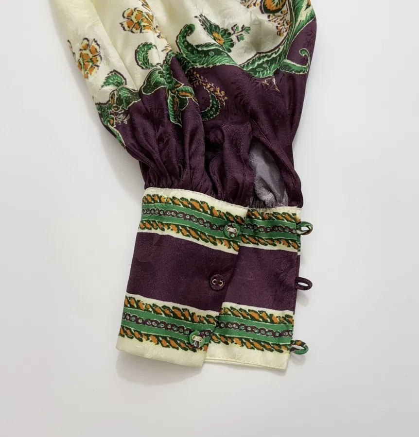 Printed Lantern-Sleeve Silk-Blend Shirt Dress in Burgundy Multicolor, product view 21