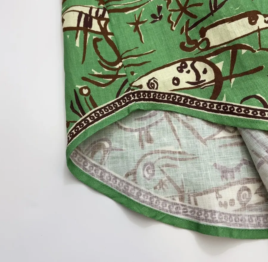 Linen Green Fish Stripe Print Shirt, Loose Top in Green, product view 09