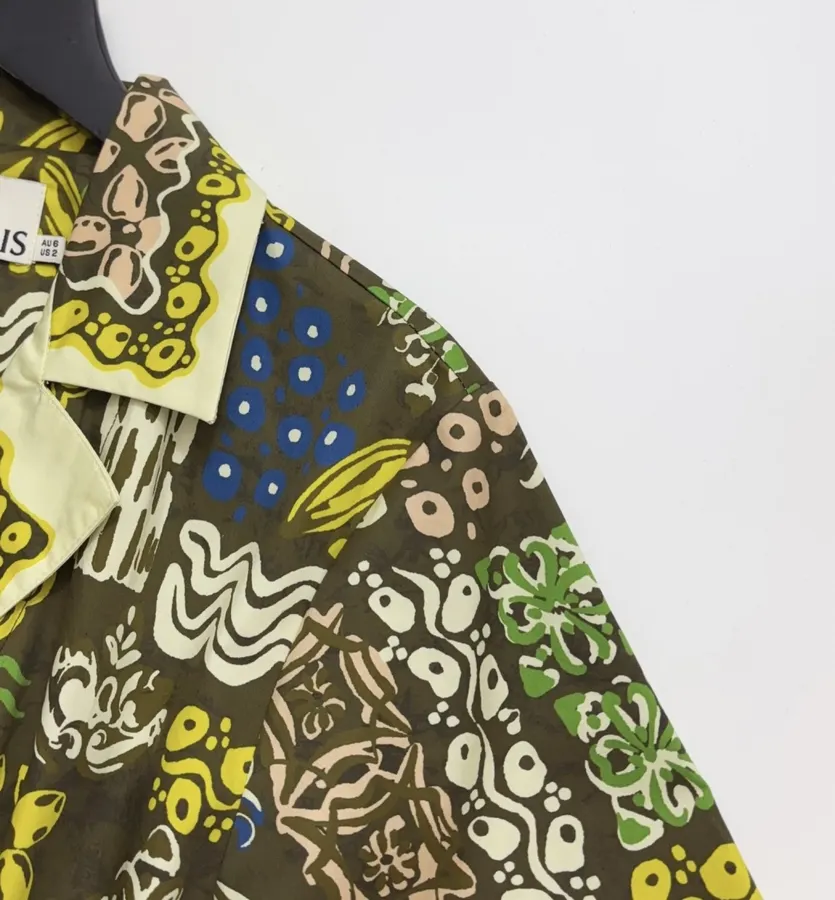 Graffiti Pure Cotton Printed Elegant Cinched Wide-Swing Shirt Dress, Short-Length Dress in Olive Multicolor, product view 03