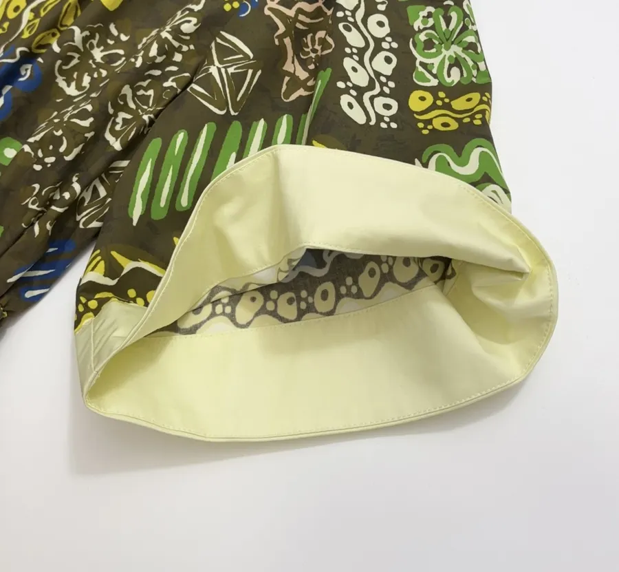 Graffiti Pure Cotton Printed Elegant Cinched Wide-Swing Shirt Dress, Short-Length Dress in Olive Multicolor, product view 05