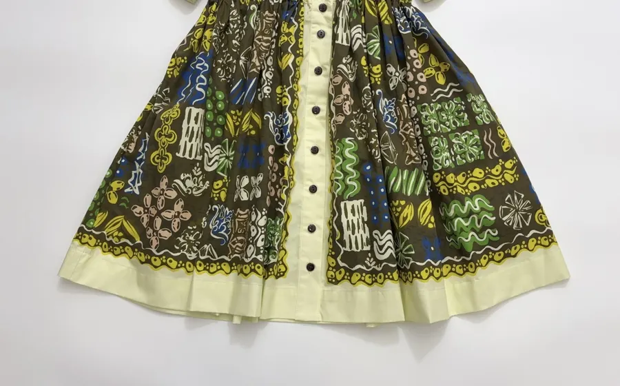 Graffiti Pure Cotton Printed Elegant Cinched Wide-Swing Shirt Dress, Short-Length Dress in Olive Multicolor, product view 11