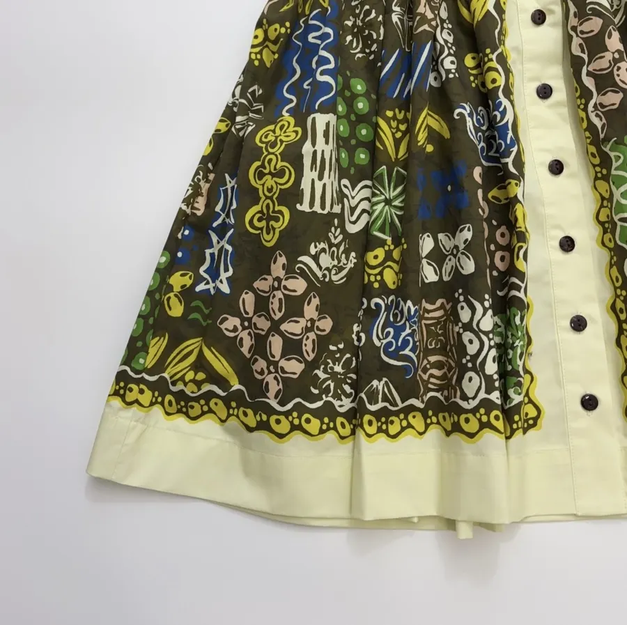 Graffiti Pure Cotton Printed Elegant Cinched Wide-Swing Shirt Dress, Short-Length Dress in Olive Multicolor, product view 12