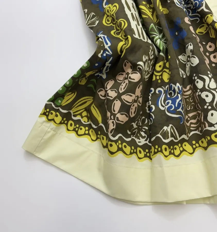Graffiti Pure Cotton Printed Elegant Cinched Wide-Swing Shirt Dress, Short-Length Dress in Olive Multicolor, product view 13