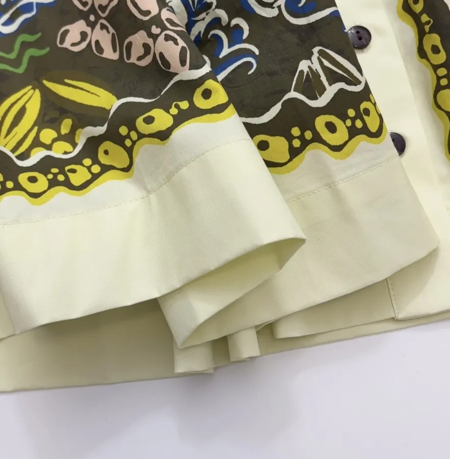 Graffiti Pure Cotton Printed Elegant Cinched Wide-Swing Shirt Dress, Short-Length Dress in Olive Multicolor, product view 15