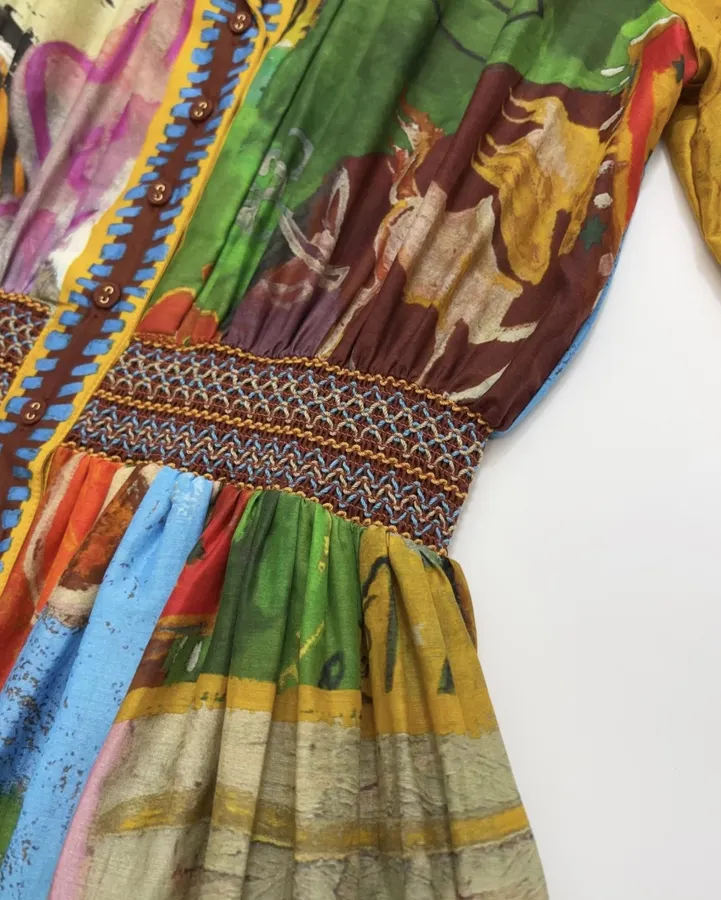 Printed Button-Collar Ultra-Long Dress in Multicolor, product view 07