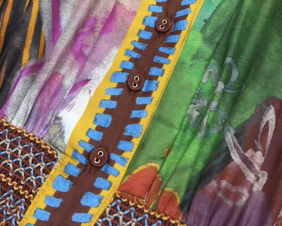 Printed Button-Collar Ultra-Long Dress in Multicolor, product view 08