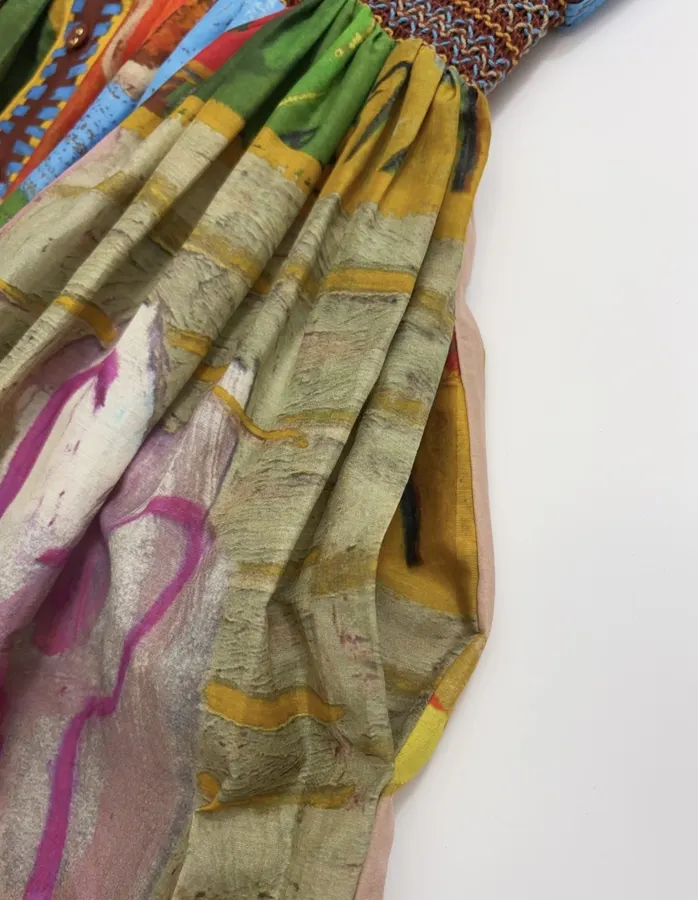 Printed Button-Collar Ultra-Long Dress in Multicolor, product view 09