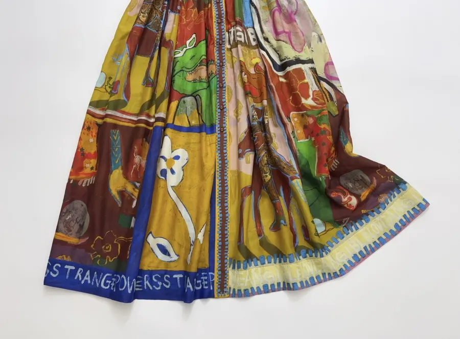 Printed Button-Collar Ultra-Long Dress in Multicolor, product view 10