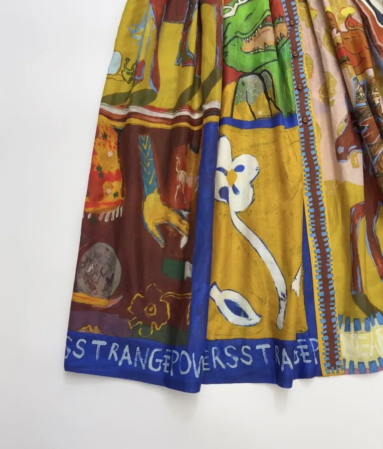Printed Button-Collar Ultra-Long Dress in Multicolor, product view 11
