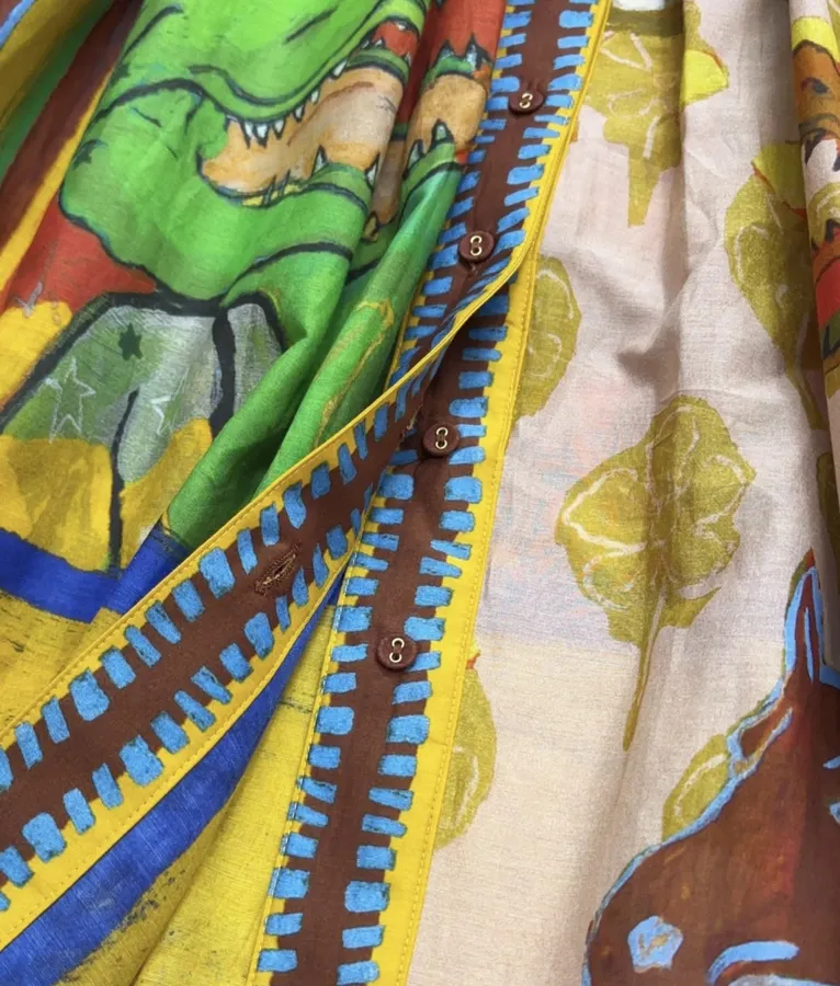Printed Button-Collar Ultra-Long Dress in Multicolor, product view 15