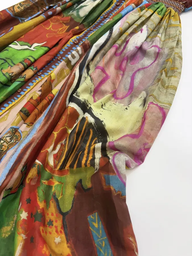 Printed Button-Collar Ultra-Long Dress in Multicolor, product view 16