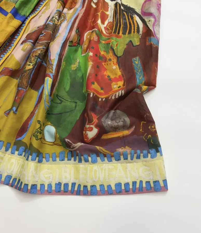 Printed Button-Collar Ultra-Long Dress in Multicolor, product view 17