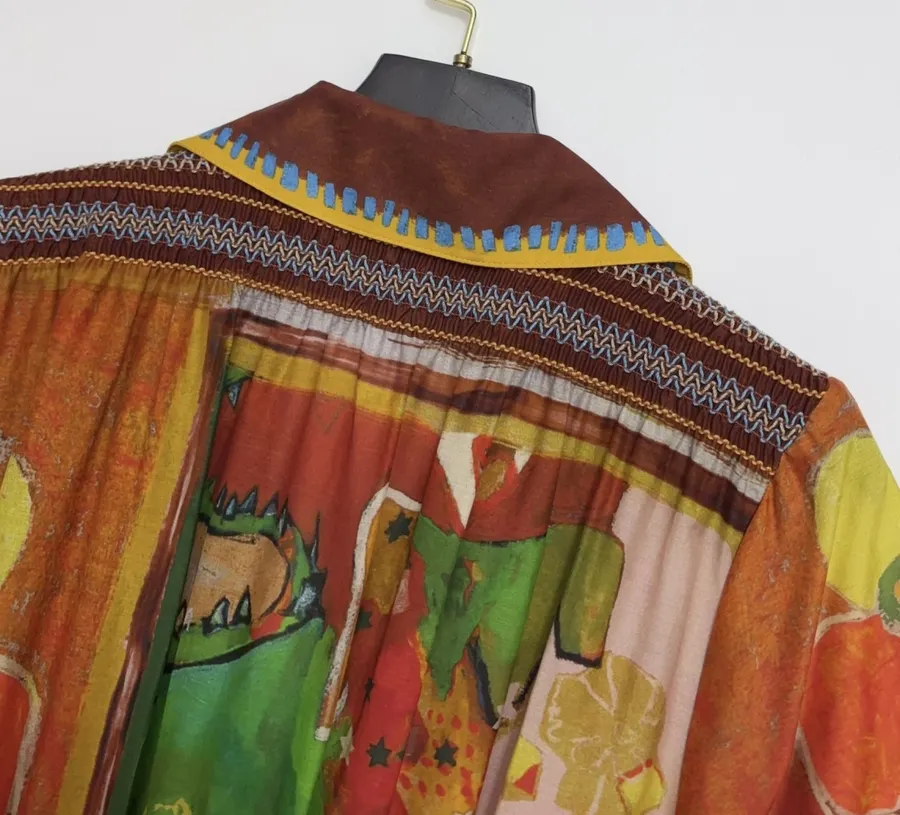 Printed Button-Collar Ultra-Long Dress in Multicolor, product view 20