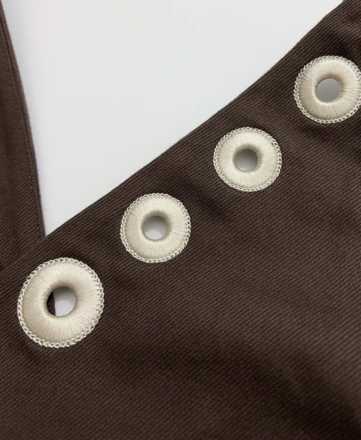 Cotton Denim Embroidered Elegant Fashion V-Neck Straight-Line Vest Dress in Dark Brown, product view 05
